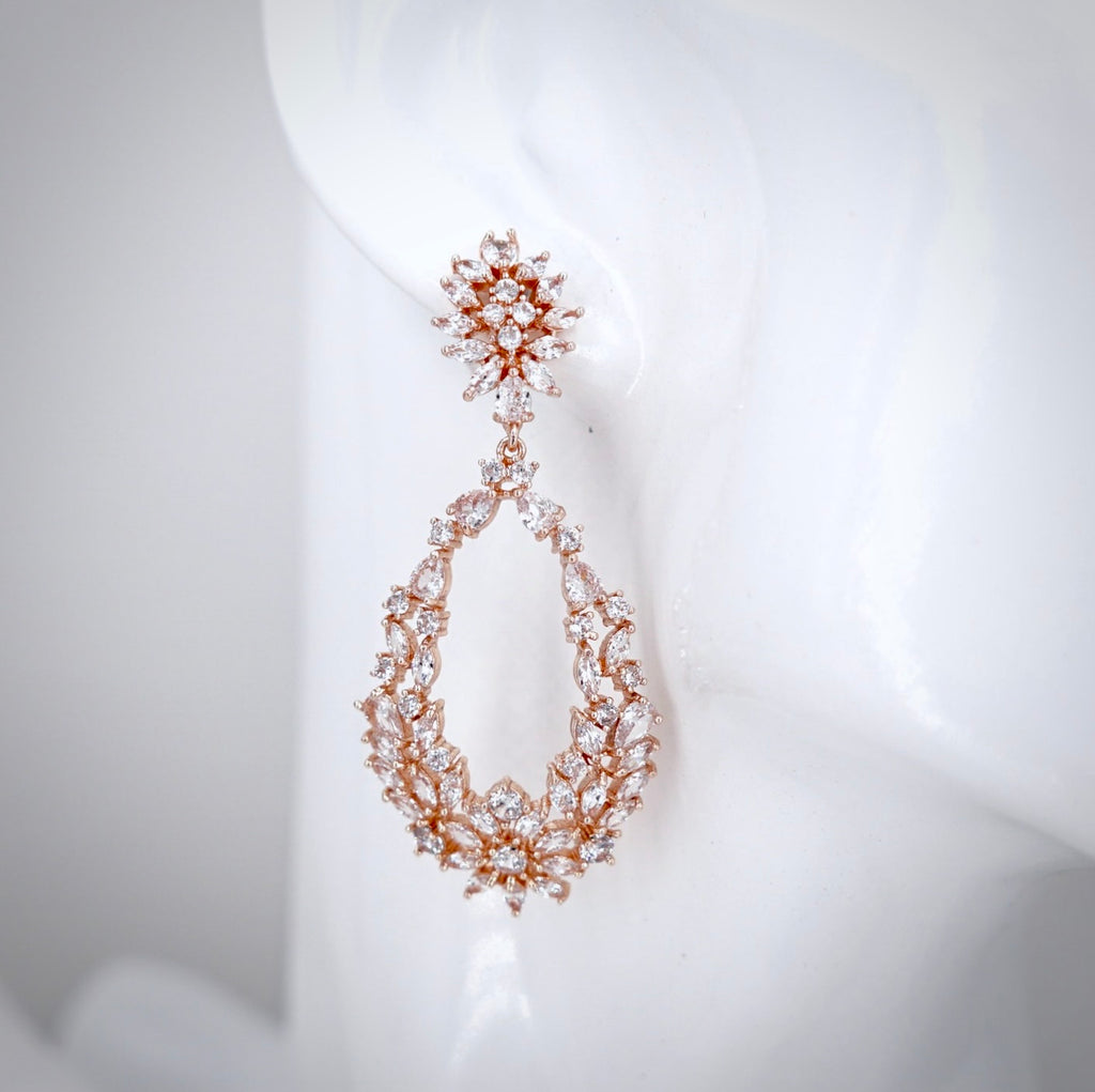 Wedding Jewelry - Cubic Zirconia Bridal Earrings - Available in Silver and Rose Gold