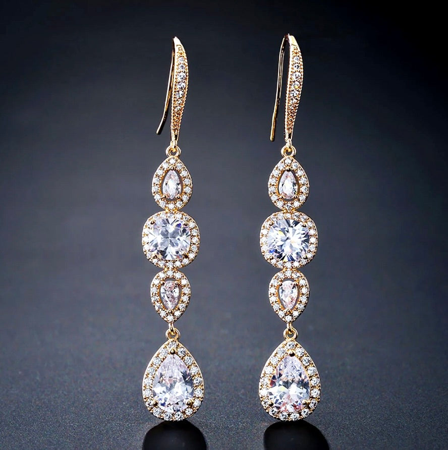 "Michelle" - Cubic Zirconia Bridal Earrings - Available in Silver, Rose Gold and Yellow Gold