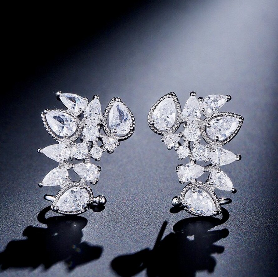 Wedding Jewelry - CZ Bridal Climber Earrings - Available in Silver, Rose Gold and Yellow Gold