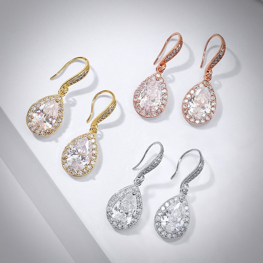 Wedding Jewelry - Cubic Zirconia Bridal Earrings - Available in Silver, Rose Gold and Yellow Gold
