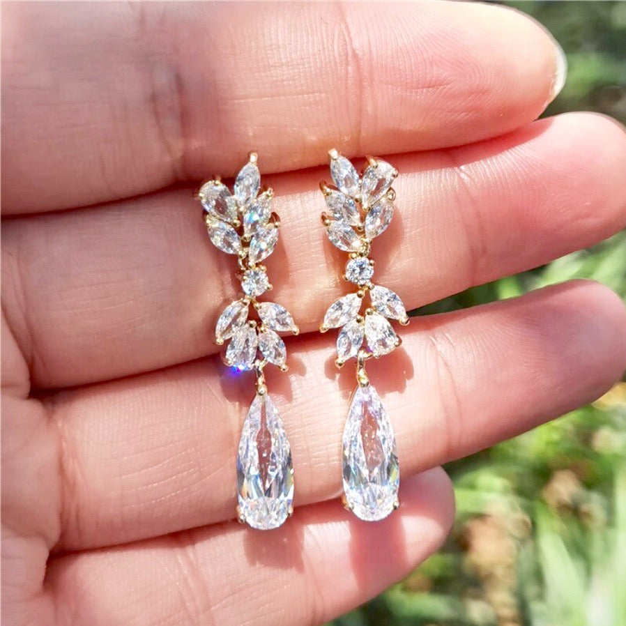 Wedding Jewelry - Cubic Zirconia Bridal Earrings - Available in Rose Gold, Silver and Yellow Gold