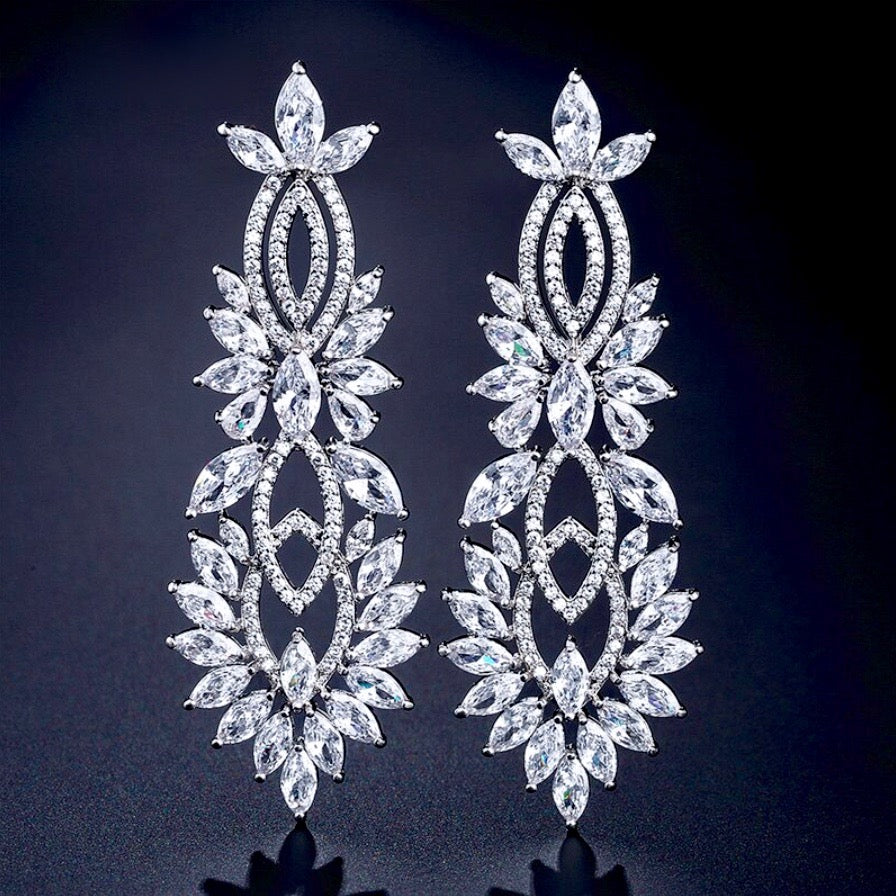 Wedding Jewelry - Silver Cubic Zirconia Bridal Earrings