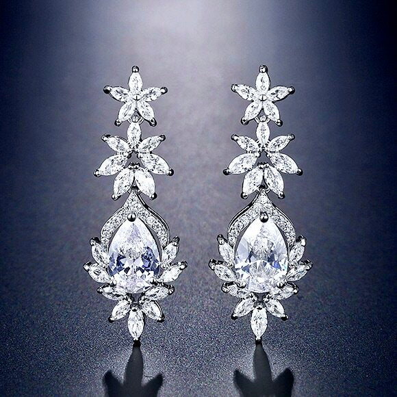 Wedding Jewelry - Cubic Zirconia Bridal Earrings - Available in Rose Gold, Silver and Yellow Gold