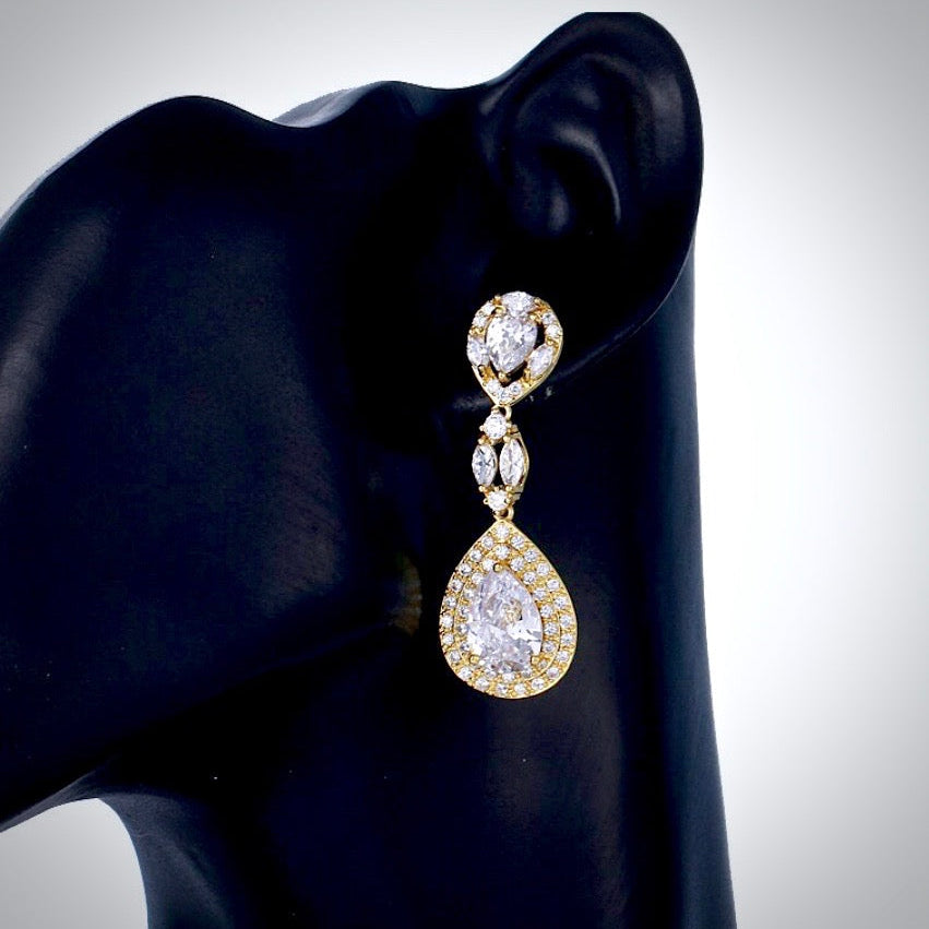 "Morning Star" - Cubic Zirconia Bridal Earrings - Available in Silver, Rose Gold and Yellow Gold