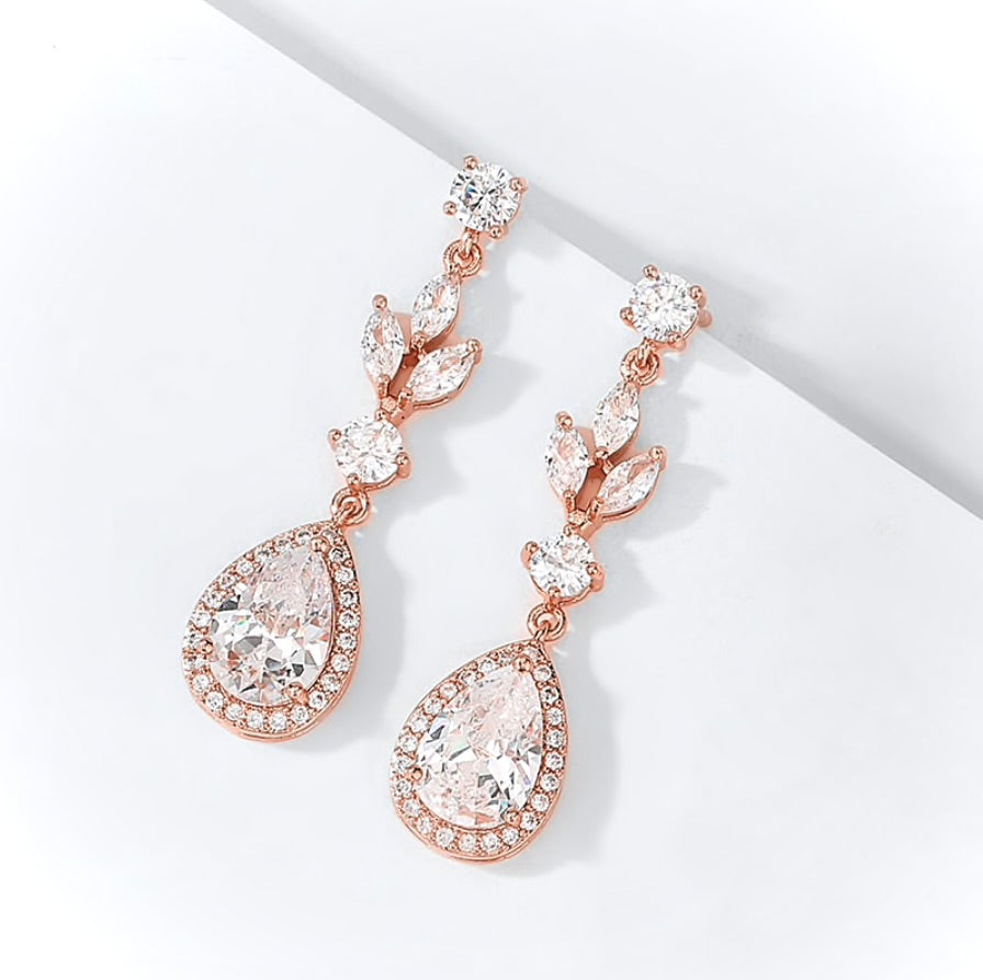 Wedding Jewelry - Cubic Zirconia Bridal Earrings - Available in Rose Gold, Silver and Yellow Gold