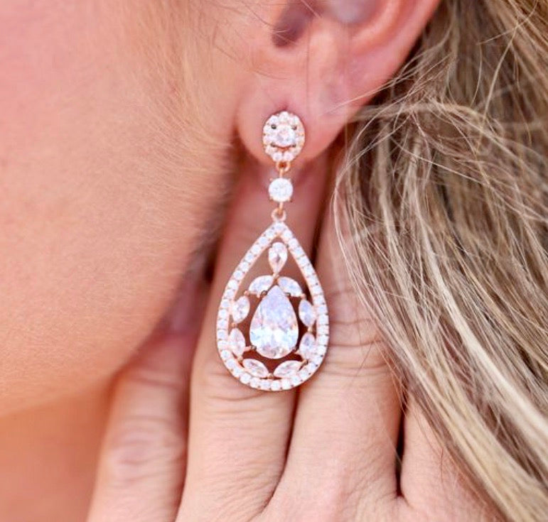 Wedding Jewelry - Cubic Zirconia Bridal Earrings - Available in Silver and Rose Gold