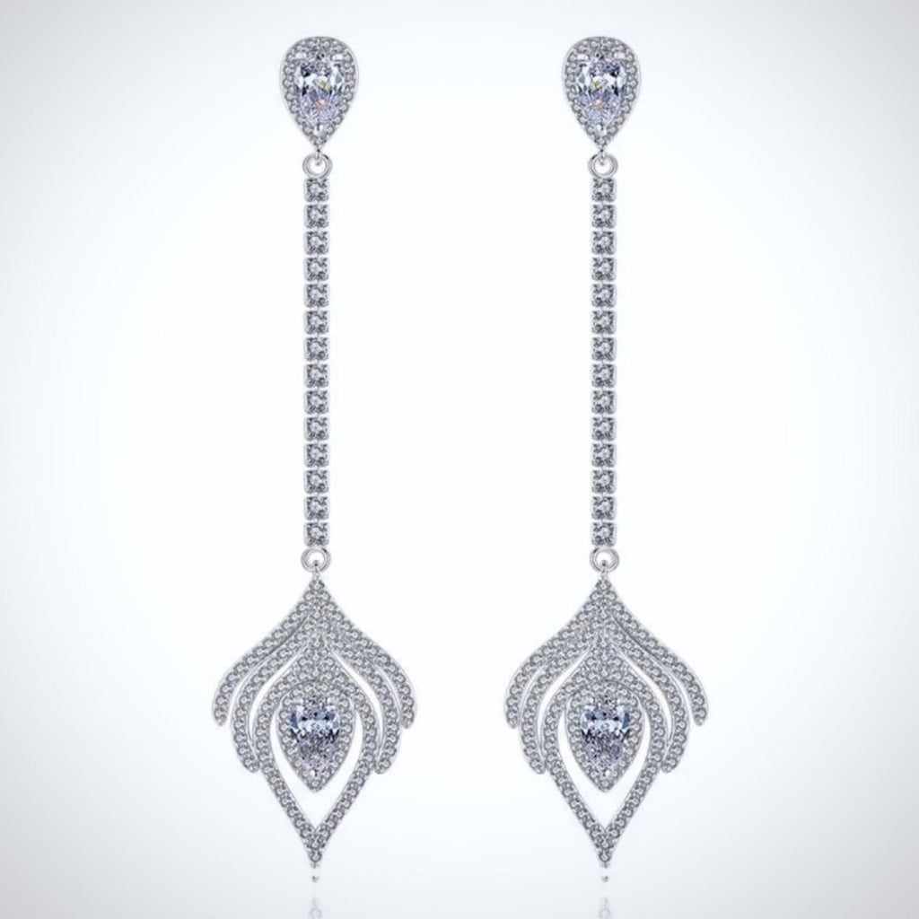 Wedding Jewelry - Silver Cubic Zirconia Bridal Earrings