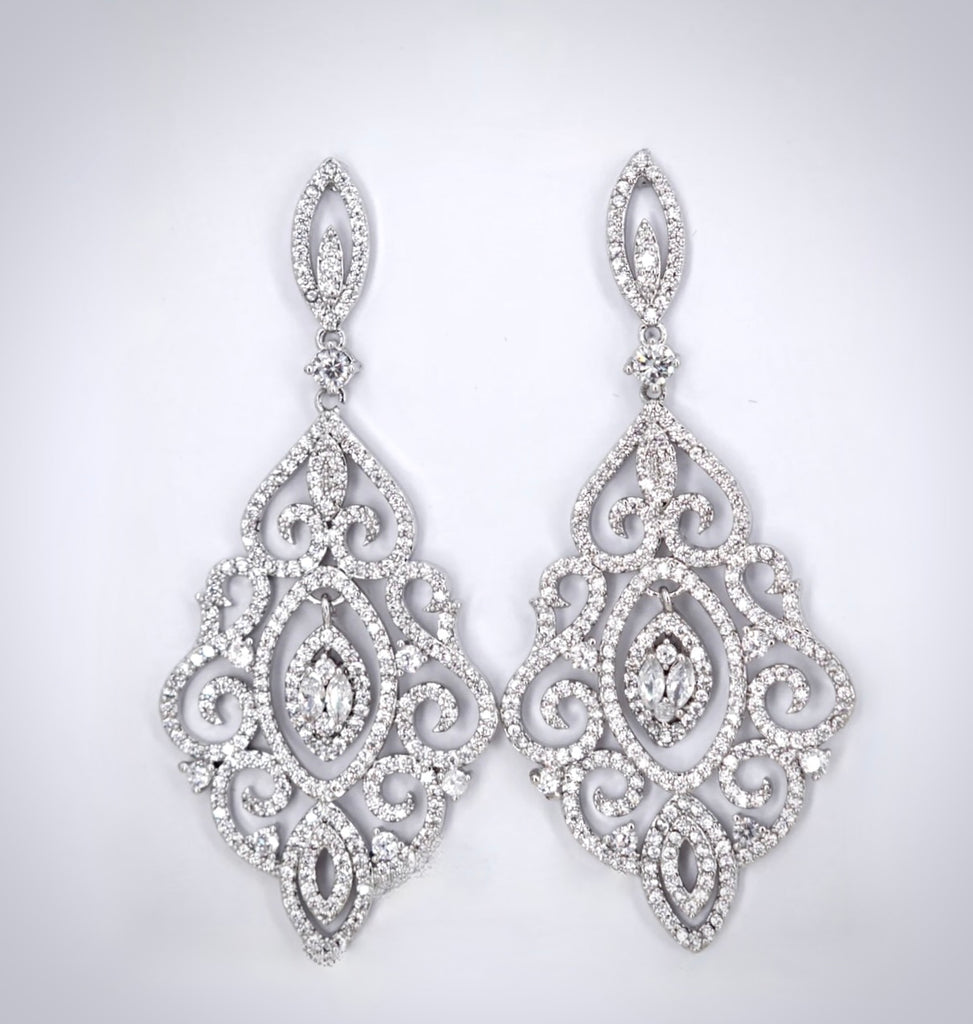 Wedding Jewelry - Cubic Zirconia Bridal Drop Earrings - Available in Silver and Rose Gold