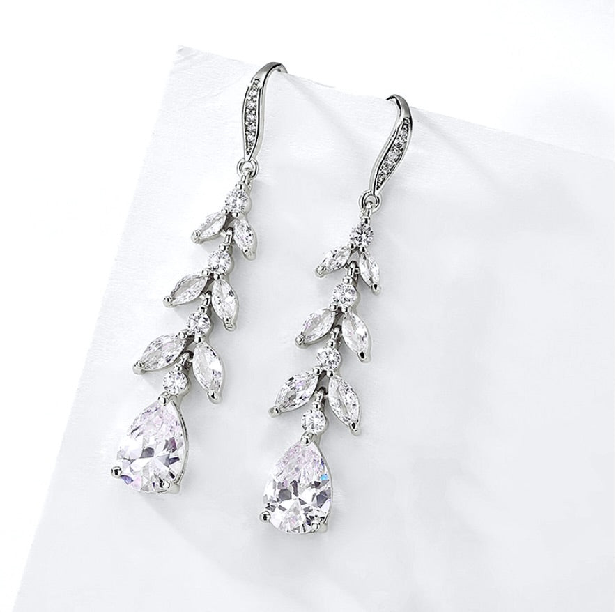 Wedding Jewelry - Cubic Zirconia Bridal Drop Earrings - Available in Rose Gold and Silver