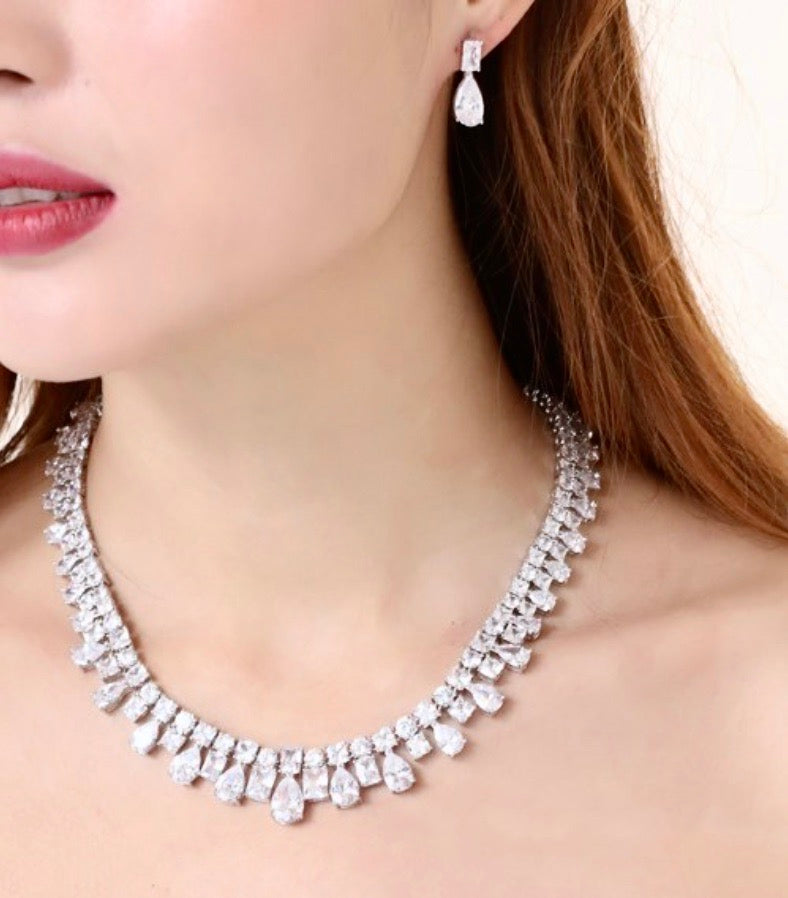 Wedding Jewelry - Silver Cubic Zirconia Bridal Jewelry Set