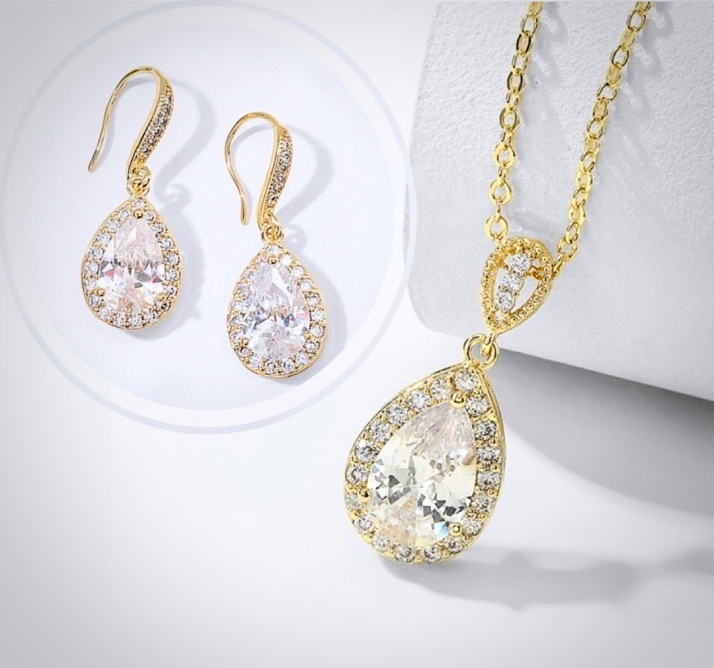 Wedding Jewelry - Cubic Zirconia Bridal Necklace - Available in Silver, Rose Gold and Yellow Gold