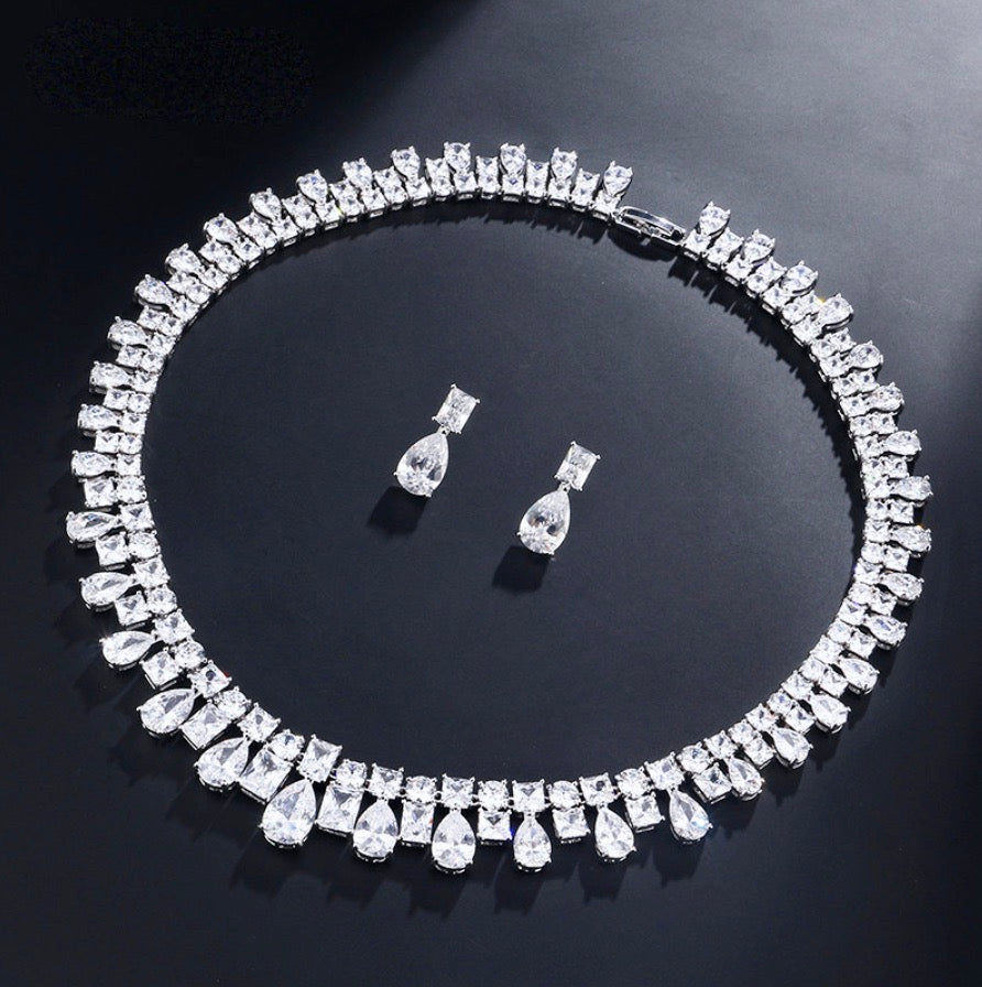 Wedding Jewelry - Silver Cubic Zirconia Bridal Jewelry Set