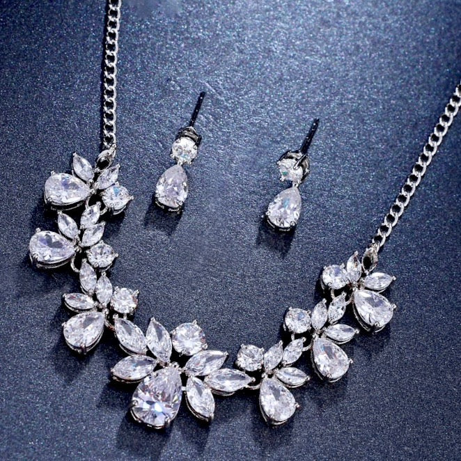 Wedding Jewelry - Silver Cubic Zirconia Bridal Jewelry Set