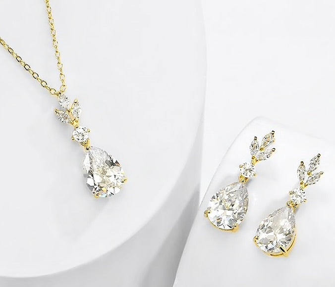 Wedding Jewelry - Cubic Zirconia Bridal Jewelry Set - Available Silver, Rose Gold and Yellow Gold