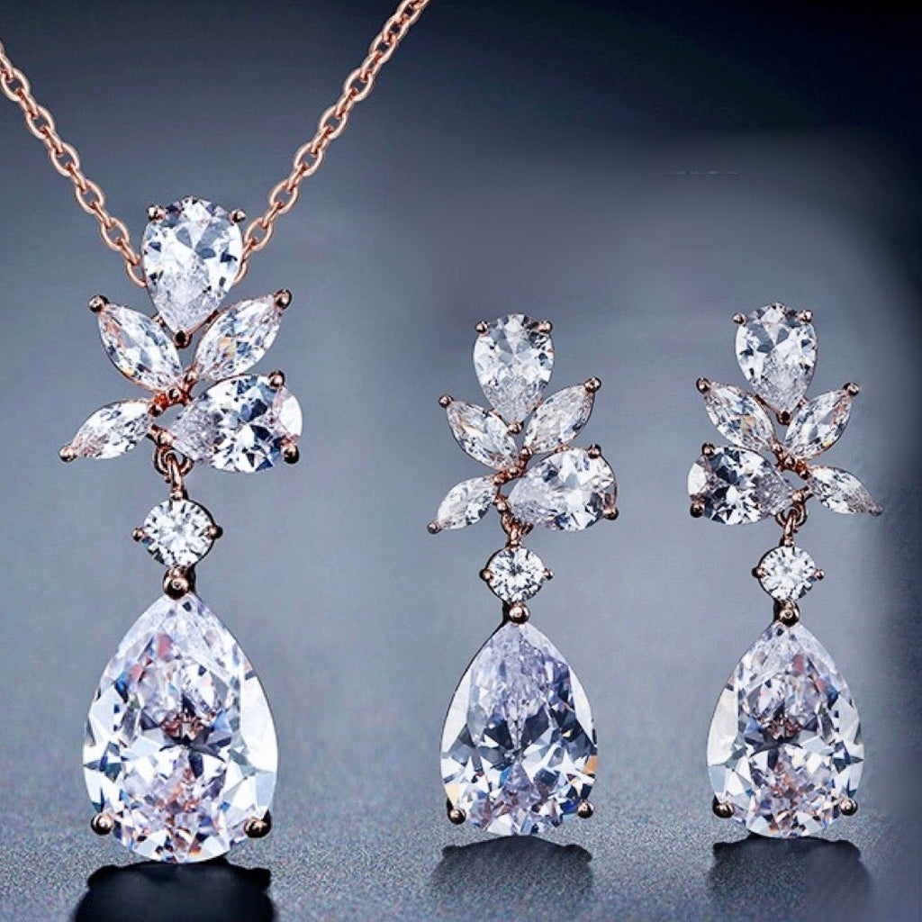 Wedding Jewelry - Cubic Zirconia Bridal Jewelry Set - Available in Silver, Rose Gold and Yellow Gold
