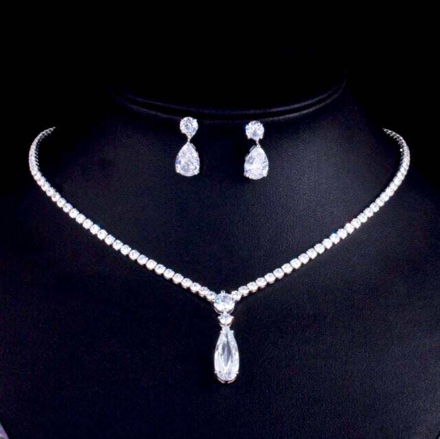 Wedding Jewelry - Silver Cubic Zirconia Bridal Jewelry Set