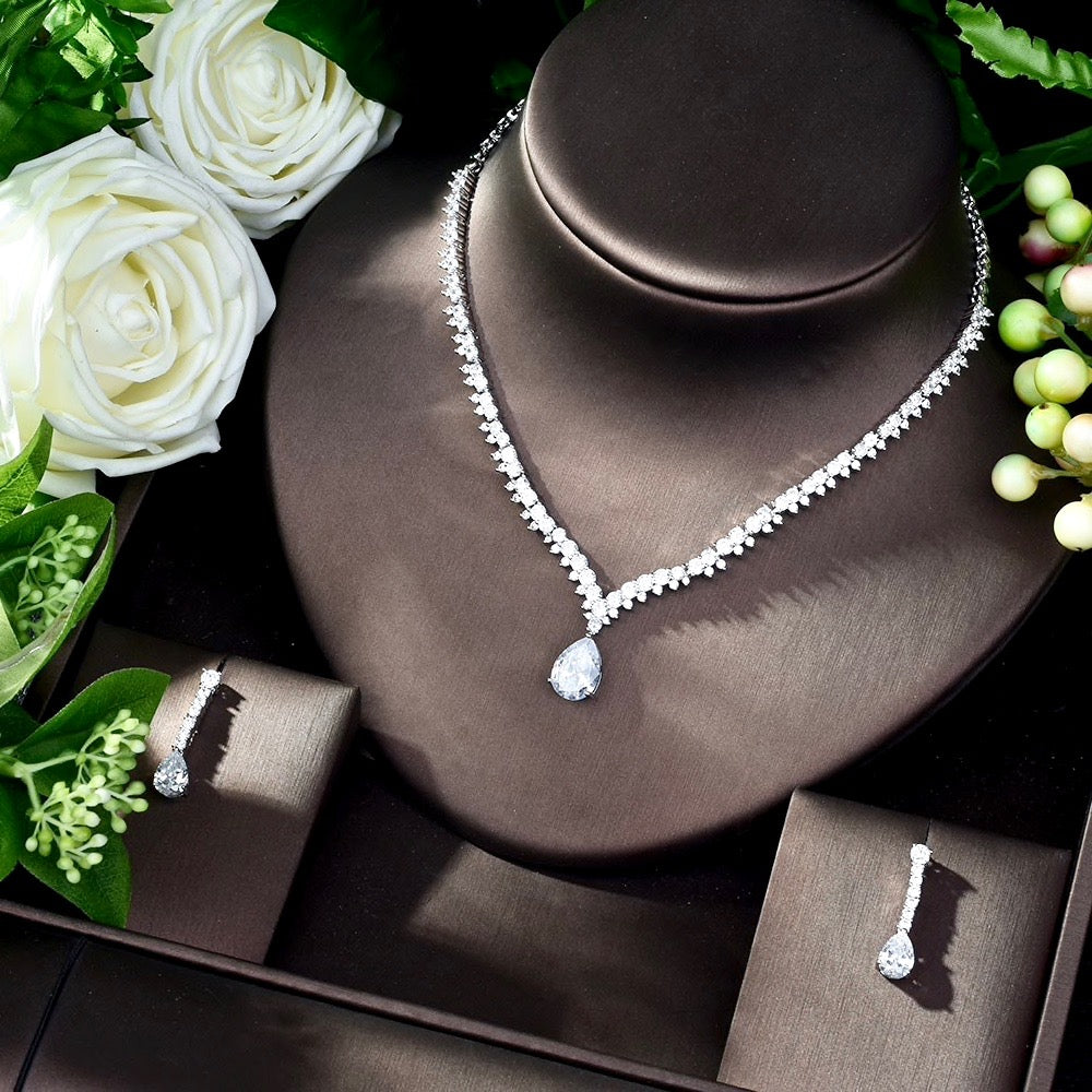 Wedding Jewelry - Silver Cubic Zirconia Bridal Jewelry Set