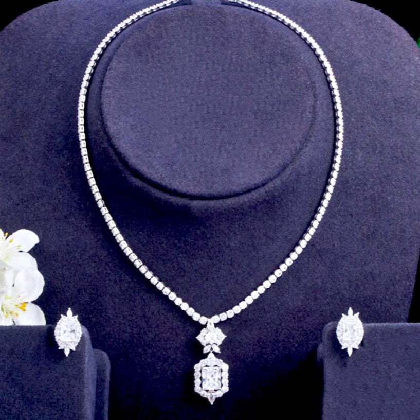 Wedding Jewelry - Silver Cubic Zirconia Bridal Jewelry Set