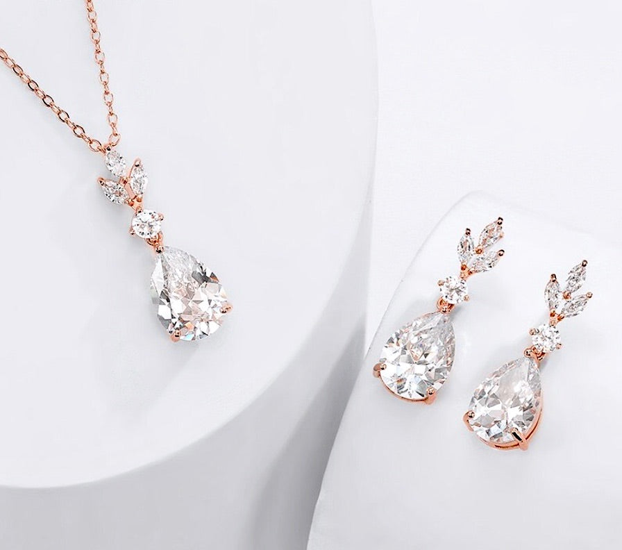 Wedding Jewelry - Cubic Zirconia Bridal Jewelry Set - Available Silver, Rose Gold and Yellow Gold