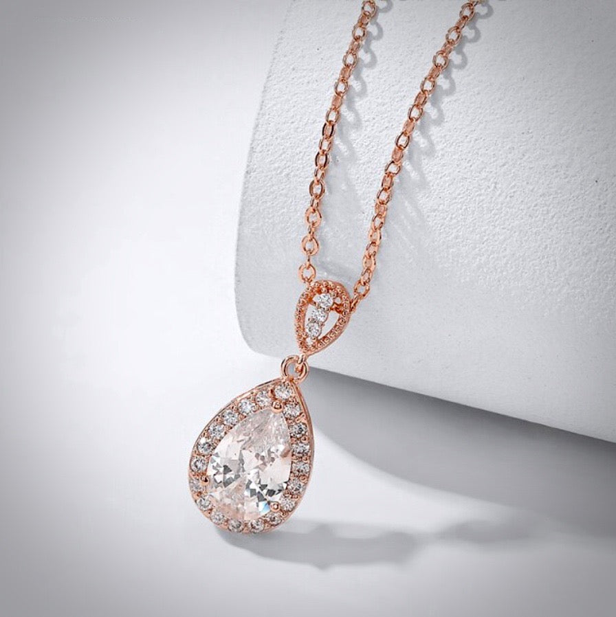 Wedding Jewelry - Cubic Zirconia Bridal Necklace - Available in Silver, Rose Gold and Yellow Gold