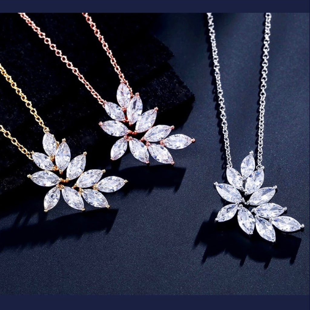 Wedding Jewelry - Silver Cubic Zirconia Bridal Necklace - Available in Silver, Rose Gold and Yellow Gold