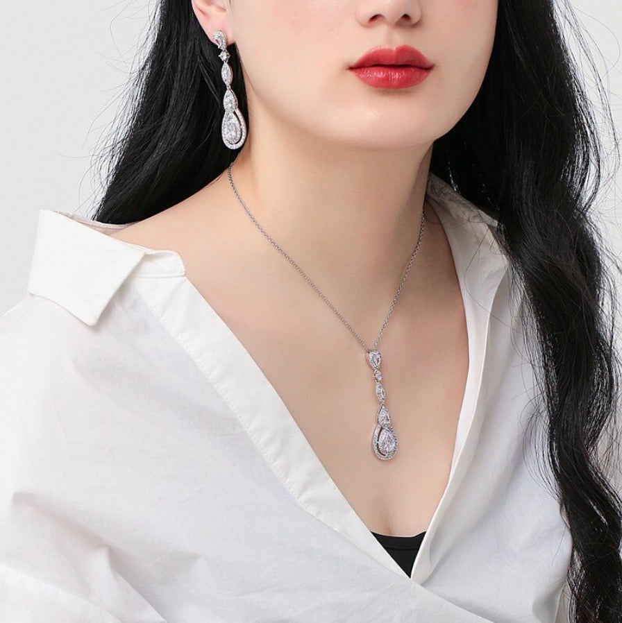 Wedding Jewelry - Cubic Zirconia Bridal Necklace - Available in Silver, Rose Gold and Yellow Gold