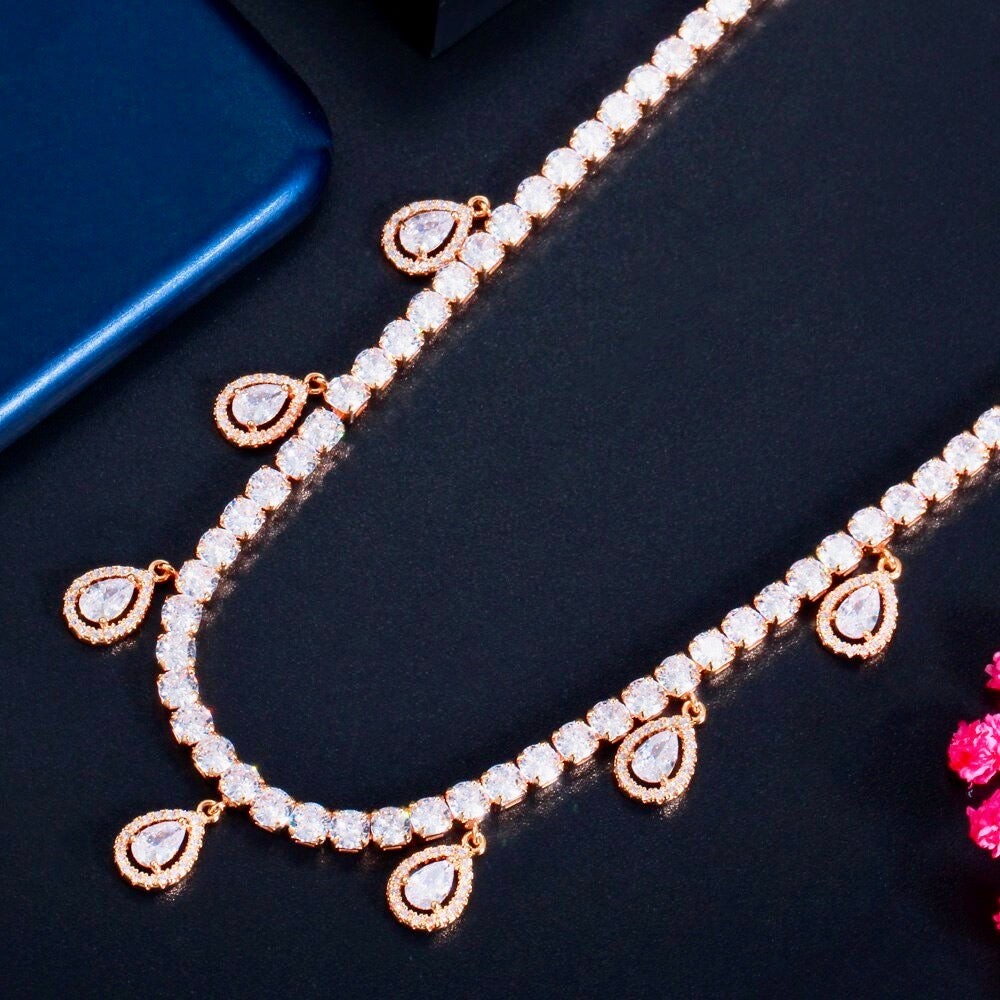 Wedding Jewelry - Cubic Zirconia Bridal Necklace - Available in Silver and Gold
