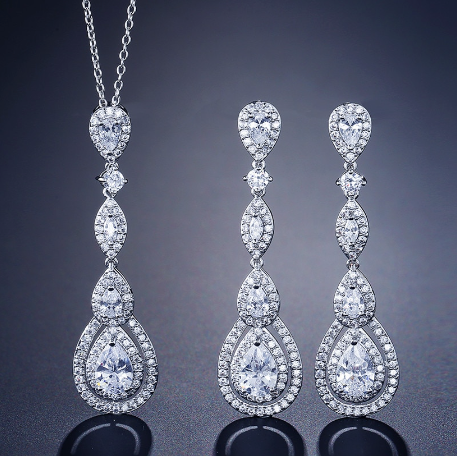 Wedding Jewelry - Cubic Zirconia Bridal Necklace - Available in Silver, Rose Gold and Yellow Gold