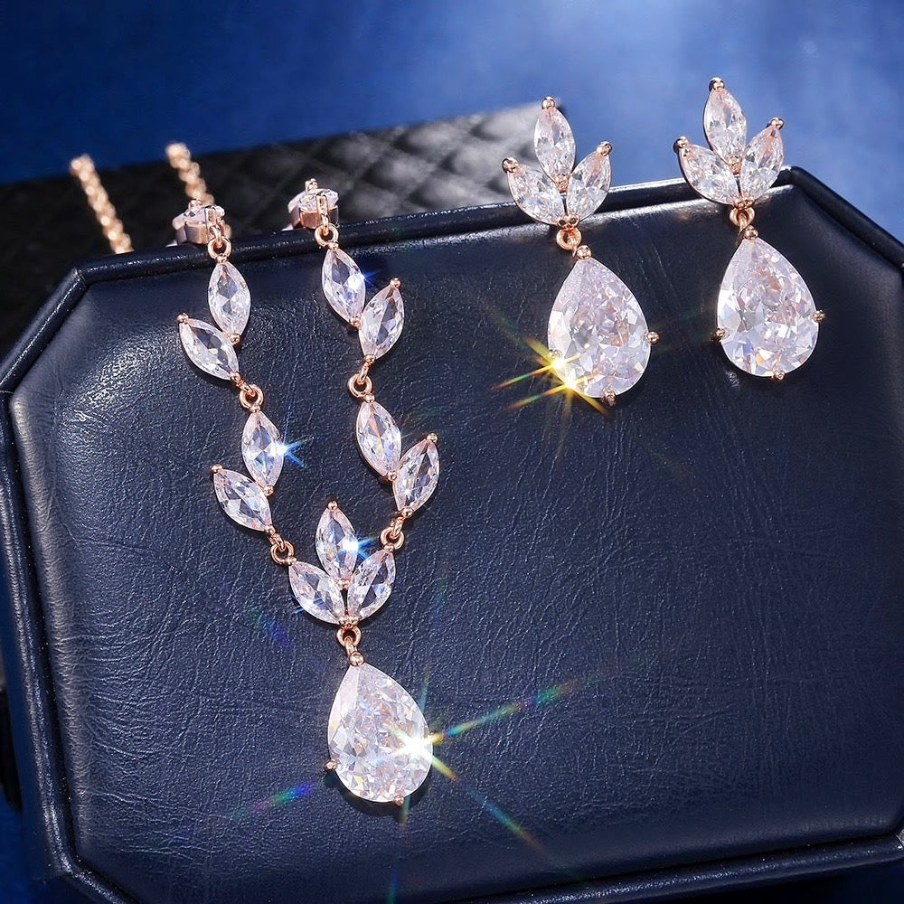 Wedding Jewelry - Cubic Zirconia Bridal Jewelry Set - Available Silver and Rose Gold