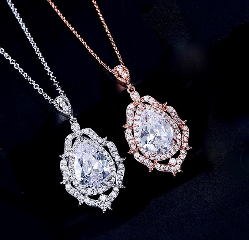 Wedding Jewelry - Cubic Zirconia Bridal Necklace - Available in Silver and Rose Gold
