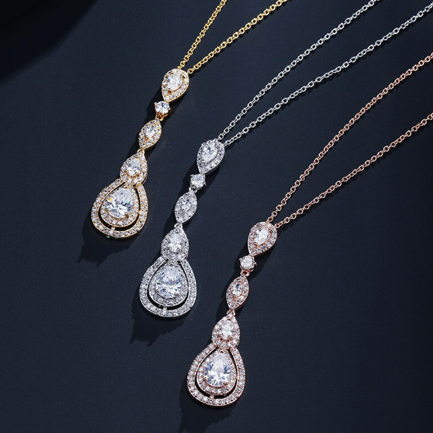 Wedding Jewelry - Cubic Zirconia Bridal Necklace - Available in Silver, Rose Gold and Yellow Gold