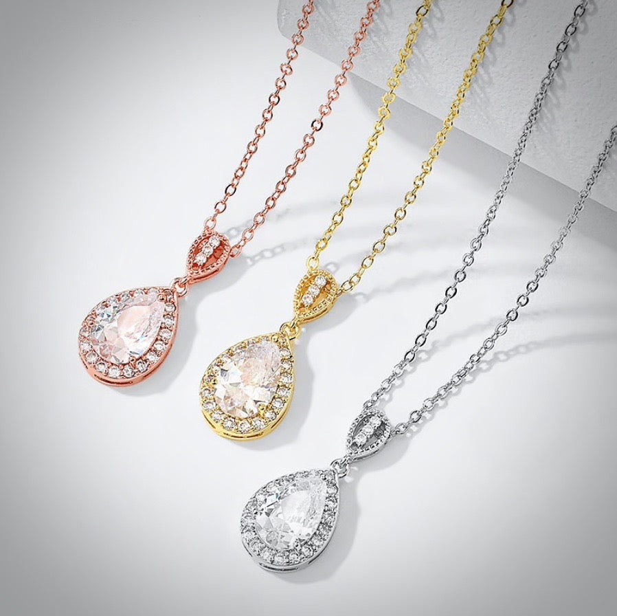 Wedding Jewelry - Cubic Zirconia Bridal Necklace - Available in Silver, Rose Gold and Yellow Gold