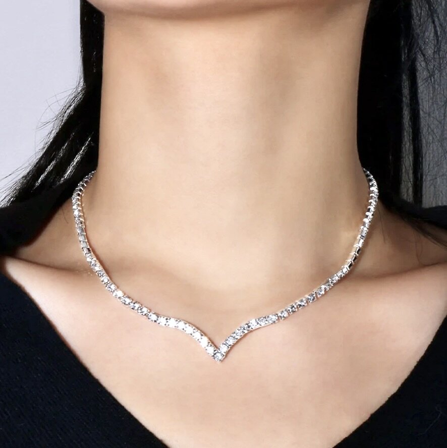 V-Shaped Diamond Tennis Necklace