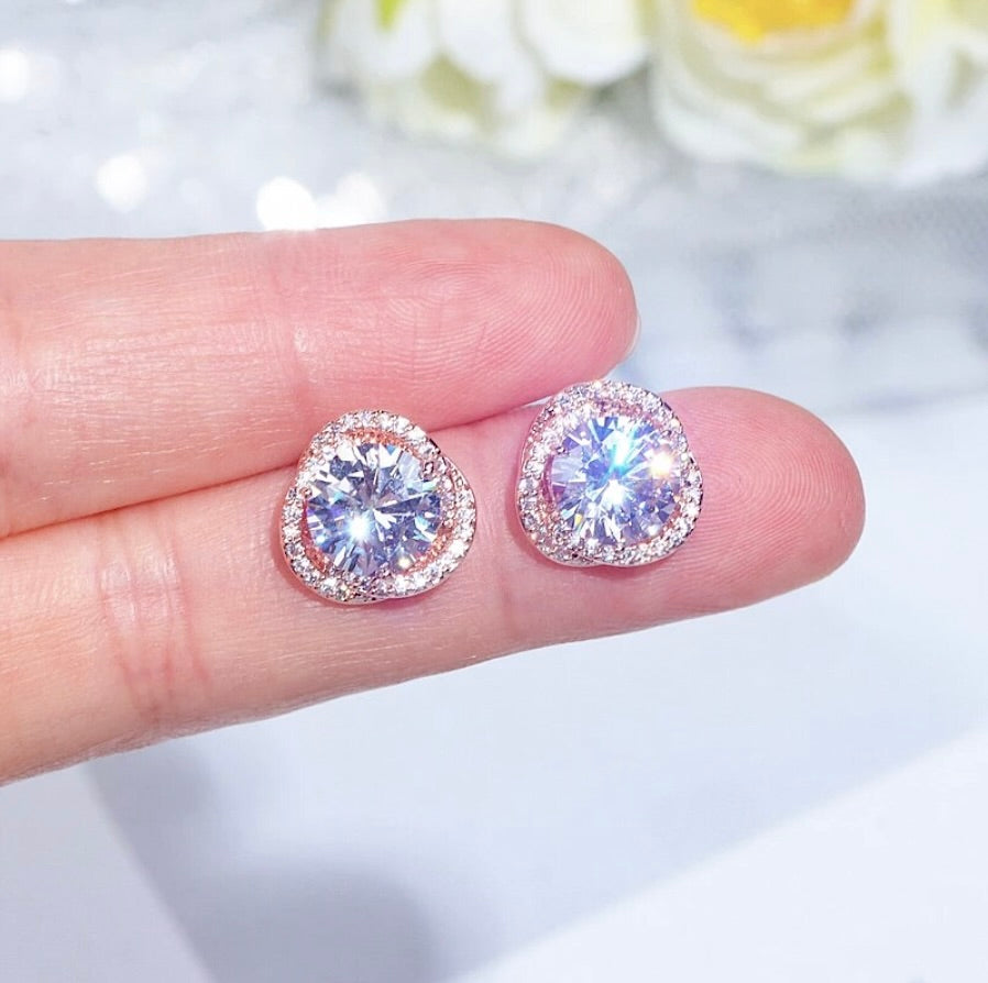 Wedding Jewelry - CZ Bridal Stud Earrings - Available in Rose Gold and Silver