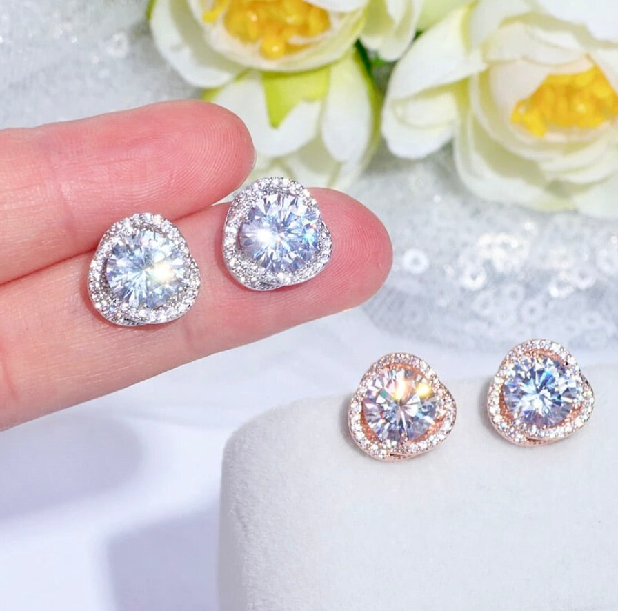 Wedding Jewelry - CZ Bridal Stud Earrings - Available in Rose Gold and Silver