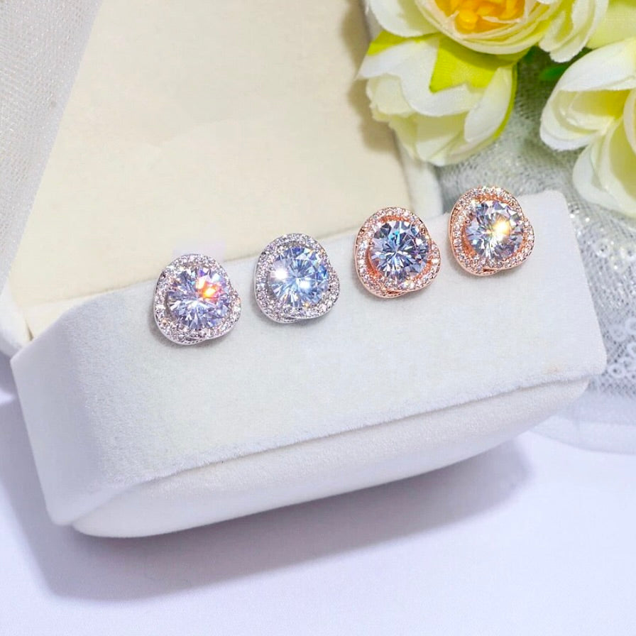 Wedding Jewelry - CZ Bridal Stud Earrings - Available in Rose Gold and Silver