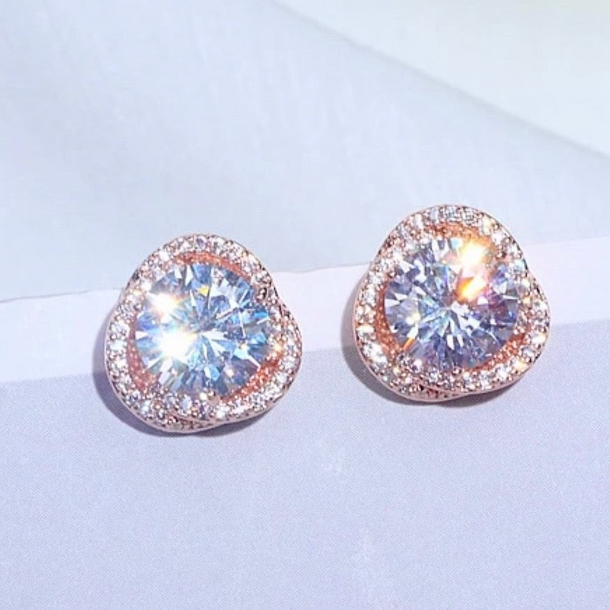 Wedding Jewelry - CZ Bridal Stud Earrings - Available in Rose Gold and Silver
