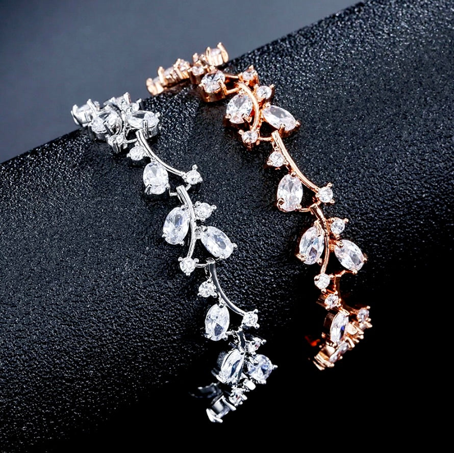 Wedding Jewelry - Cubic Zirconia Vine Bridal Bracelet - Available in Rose Gold and Silver
