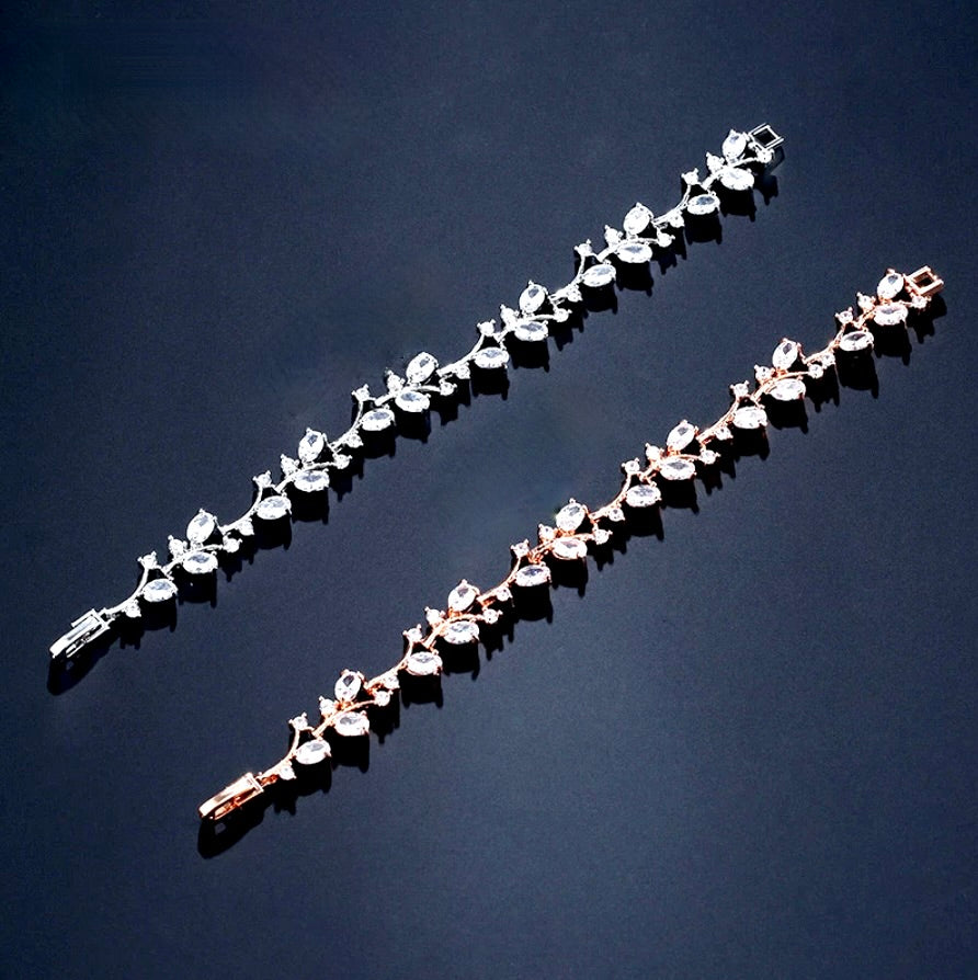 Wedding Jewelry - Cubic Zirconia Vine Bridal Bracelet - Available in Rose Gold and Silver