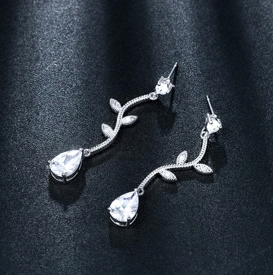 Wedding Jewelry - CZ Vine Bridal Earrings - Available in Silver, Rose Gold and Yellow Gold