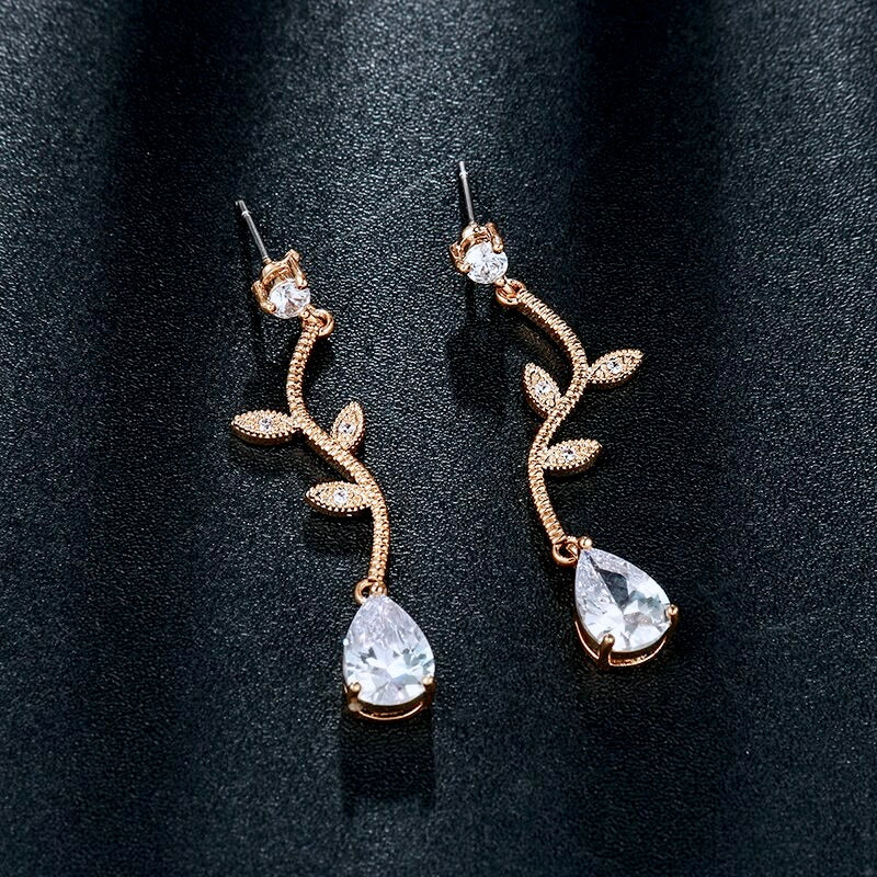 Wedding Jewelry - CZ Vine Bridal Earrings - Available in Silver, Rose Gold and Yellow Gold