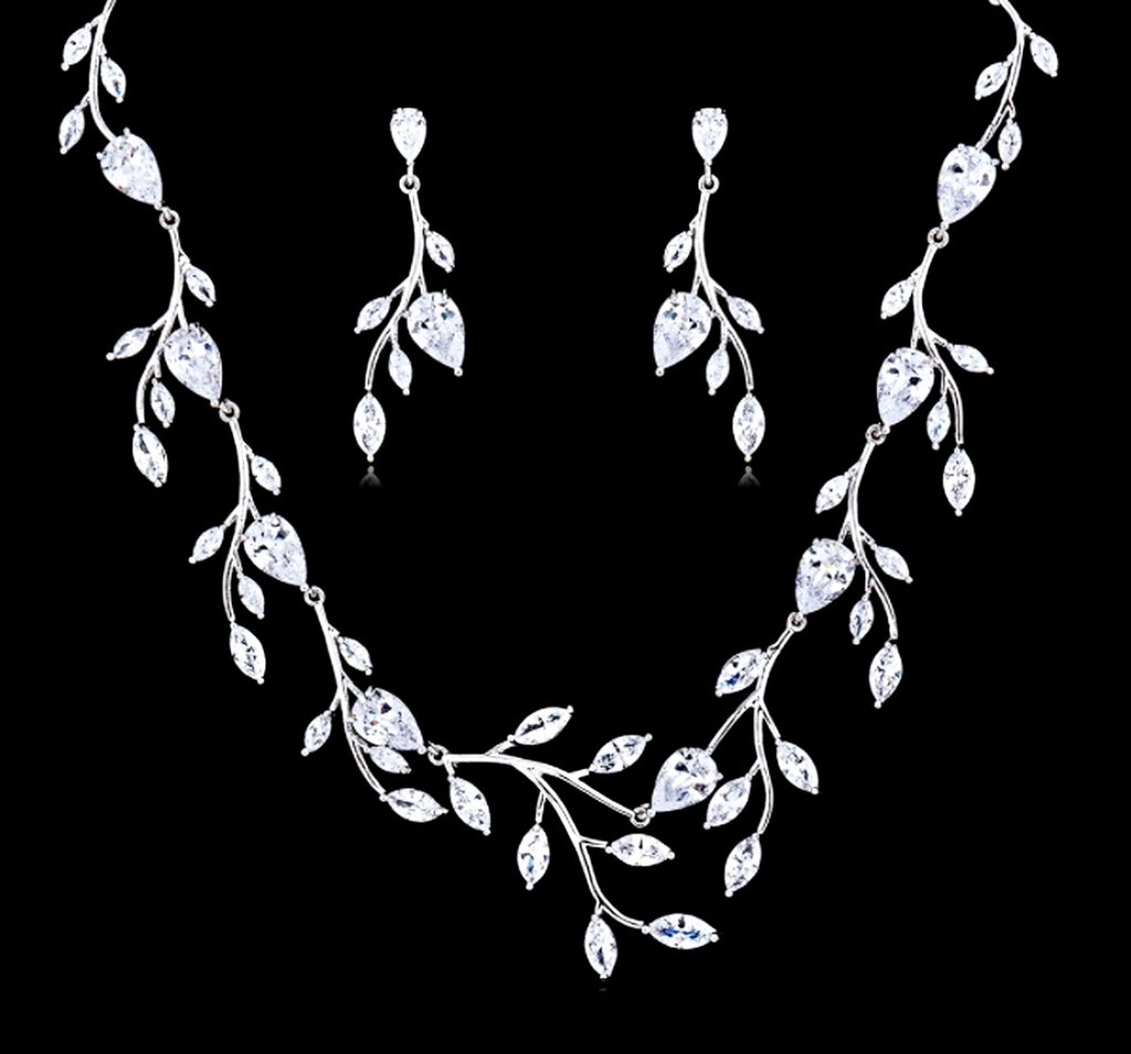 Wedding Jewelry - Cubic Zirconia Silver Vine Bridal Jewelry Set
