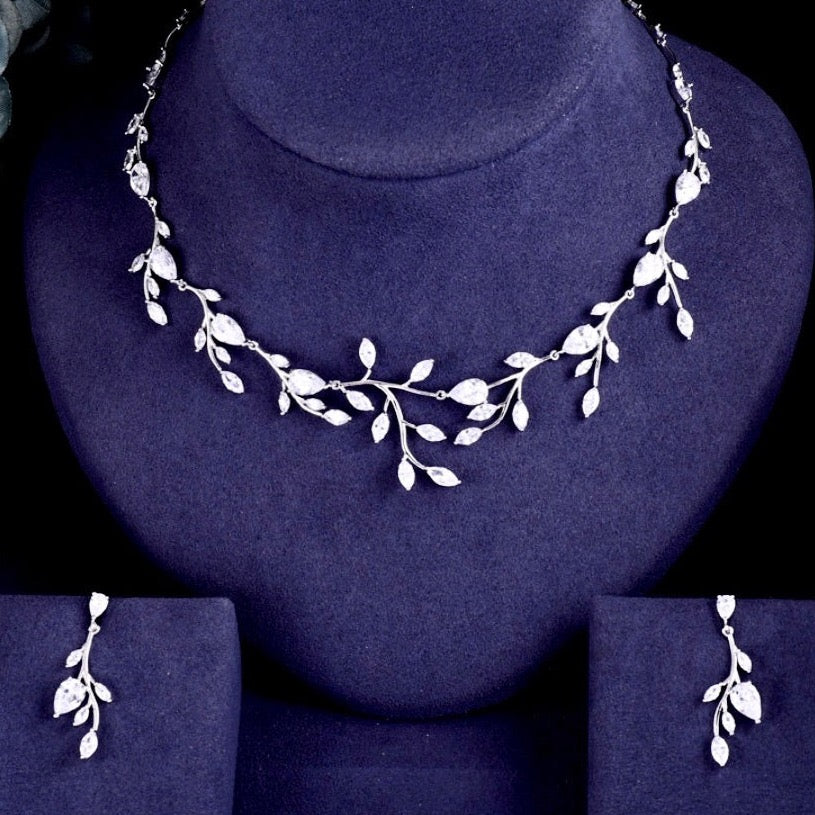 Wedding Jewelry - Cubic Zirconia Silver Vine Bridal Jewelry Set