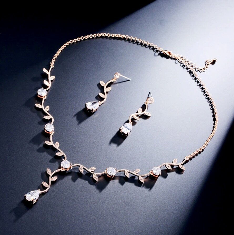 Wedding Jewelry - CZ Vine Bridal Jewelry Set - Available in Silver, Rose Gold and Yellow Gold