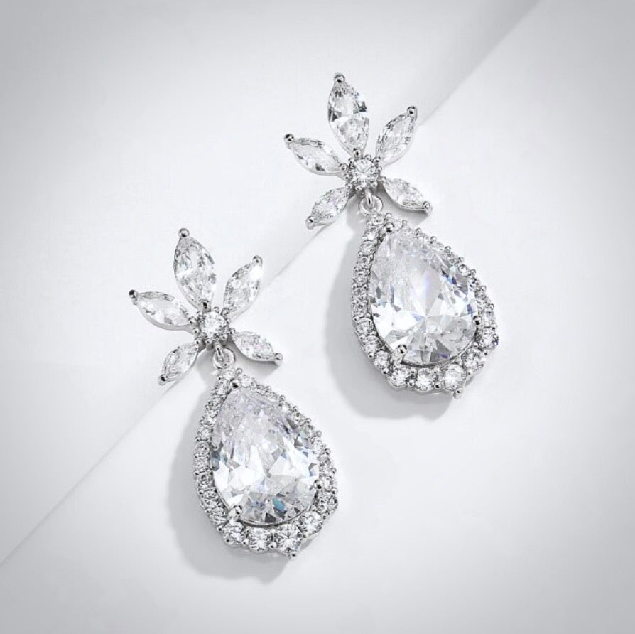 Wedding Jewelry - Cubic Zirconia Bridal Earrings - Available in Rose Gold and Silver