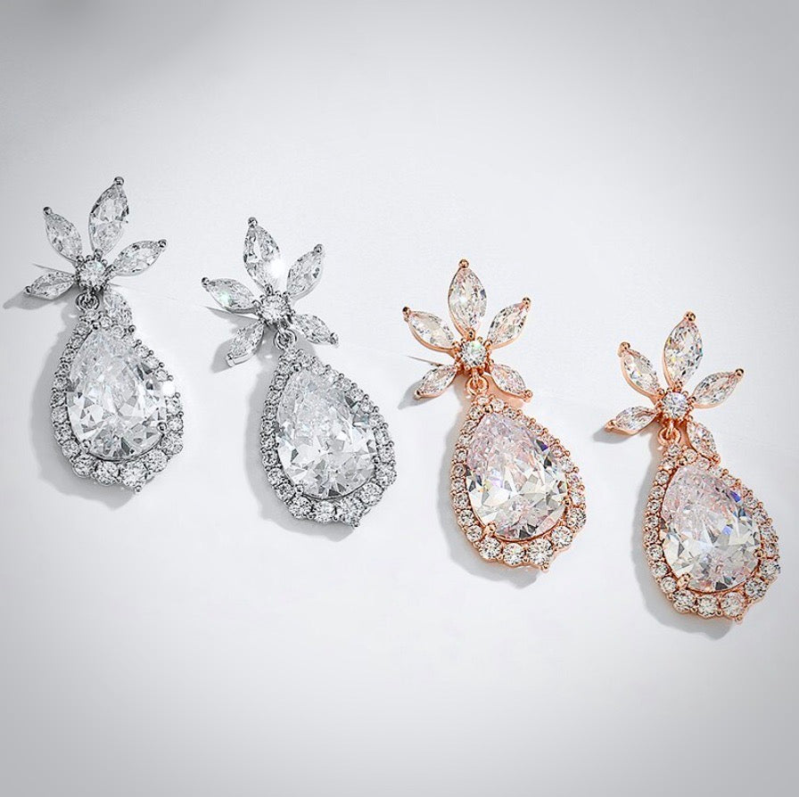 Wedding Jewelry - Cubic Zirconia Bridal Earrings - Available in Rose Gold and Silver