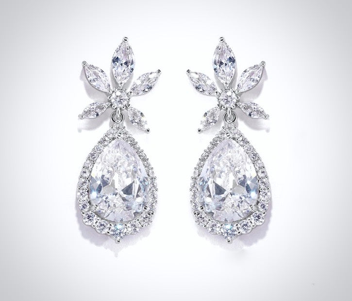 Wedding Jewelry - Cubic Zirconia Bridal Earrings - Available in Rose Gold and Silver