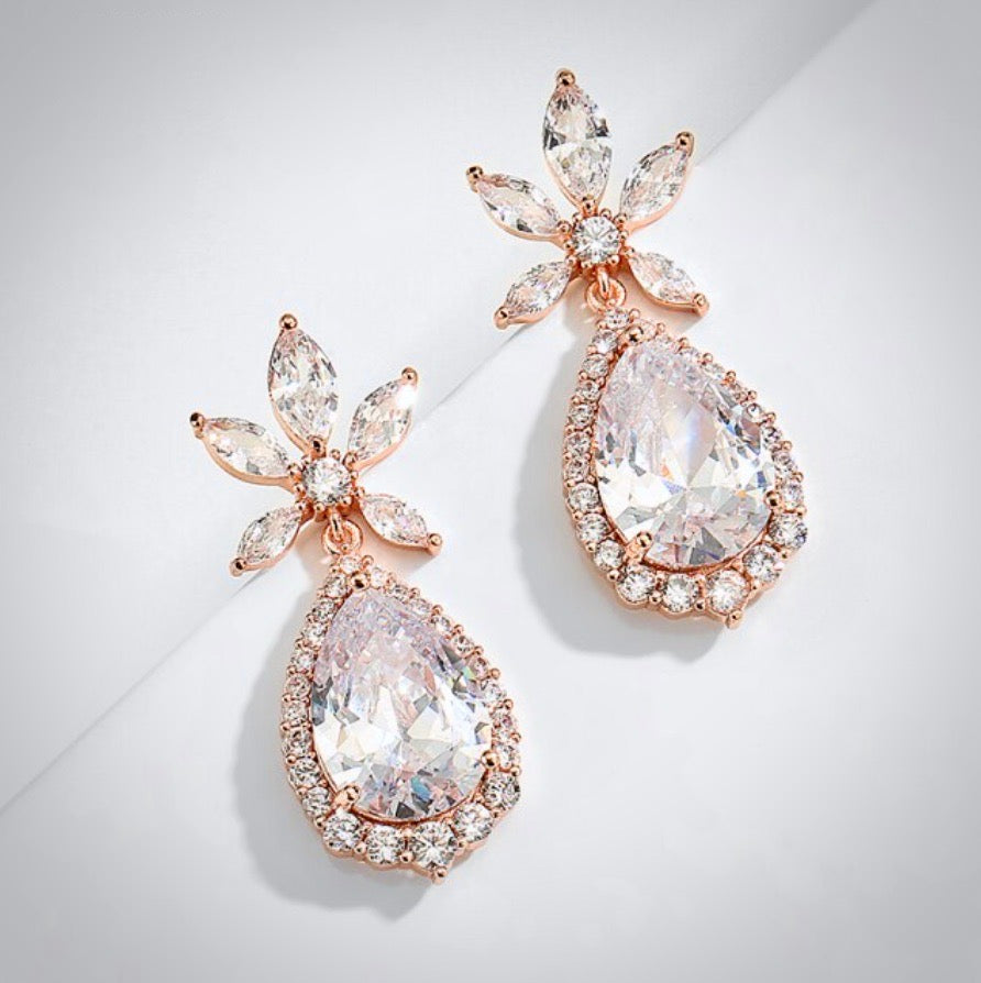 Wedding Jewelry - Cubic Zirconia Bridal Earrings - Available in Rose Gold and Silver