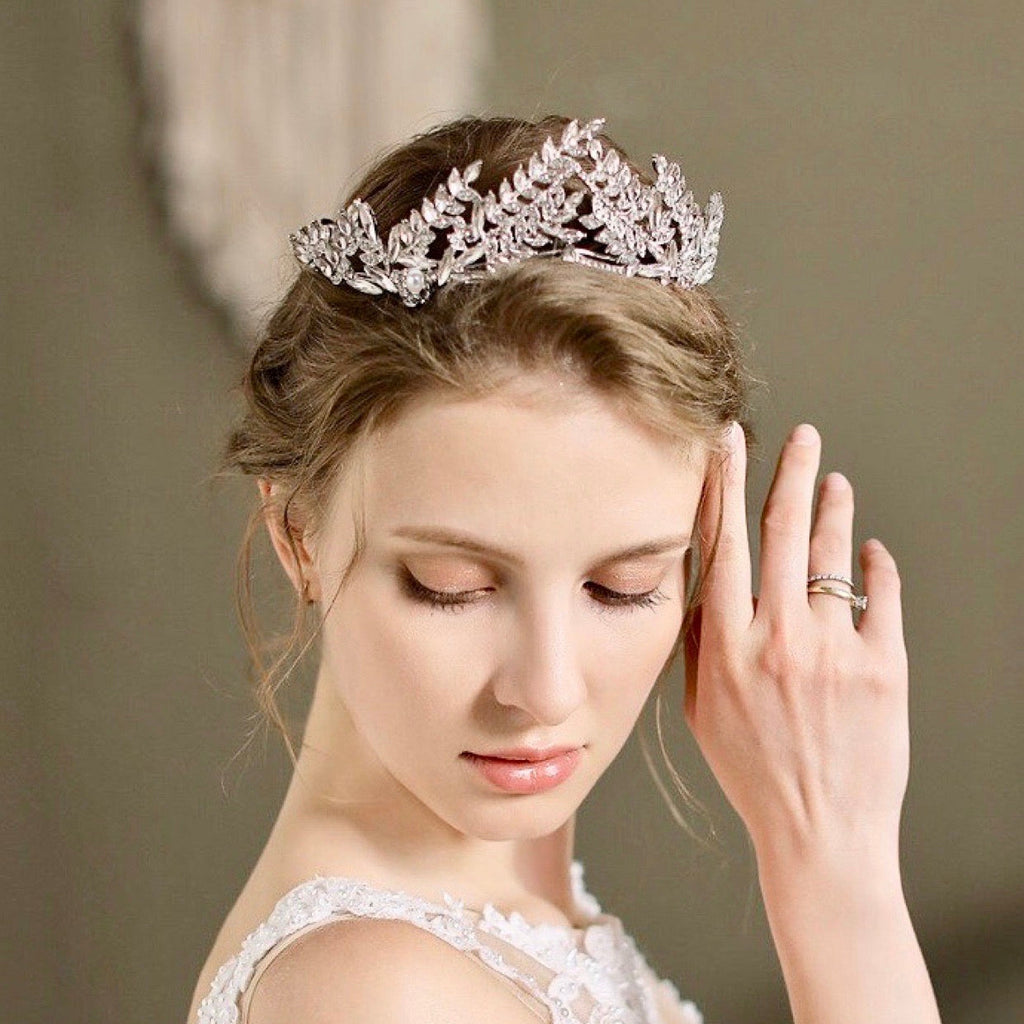 Wedding Hair Accessories - Silver Pearl and Cubic Zirconia Bridal Tiara