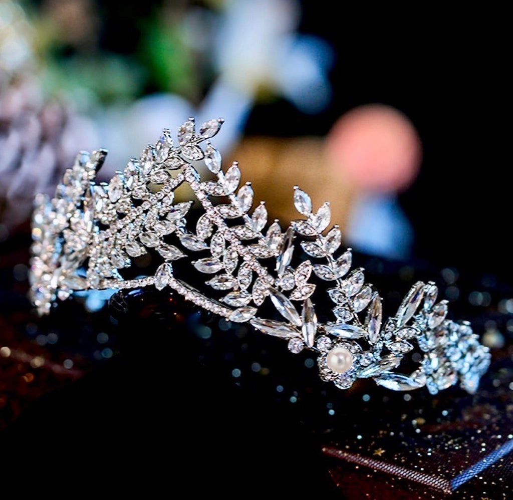 Wedding Hair Accessories - Silver Pearl and Cubic Zirconia Bridal Tiara